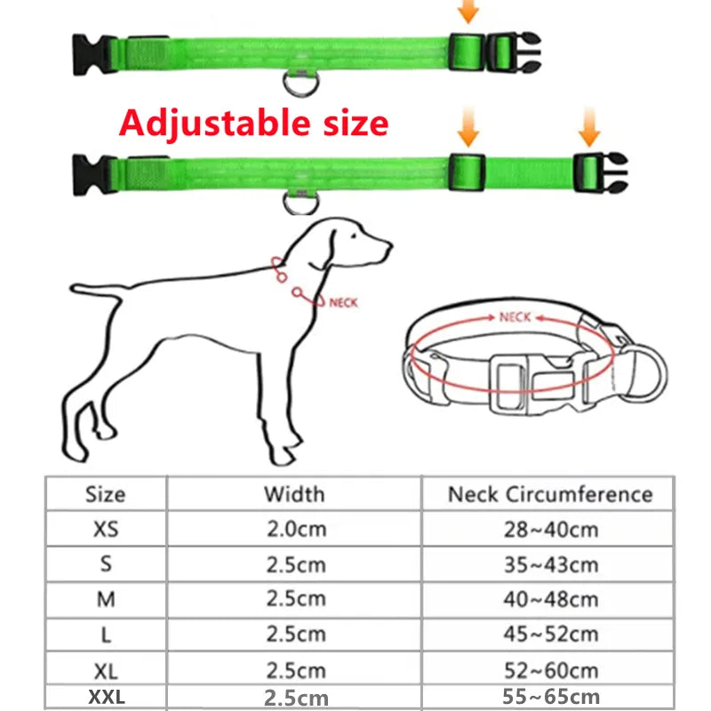LED Glowing Dog Collar Adjustable Flashing Recharge