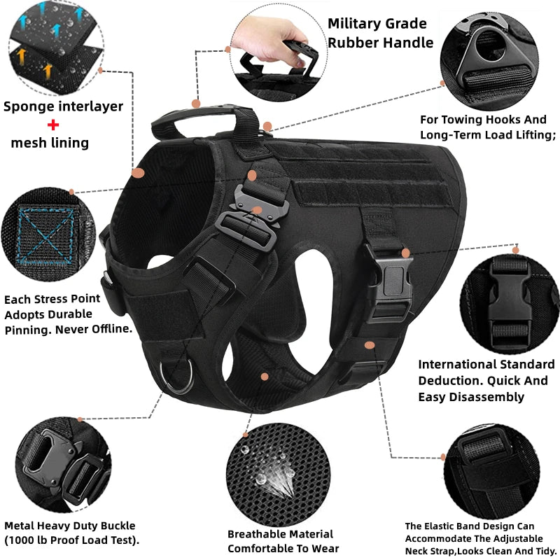Tactical Military Vest  Dog Harness and Leash Set For All Breeds Dogs
